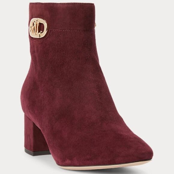 New in Box Ralph Lauren 9.5 Burgundy Wine Suede Block Heel Ankle Booties Boots - Picture 8 of 8
